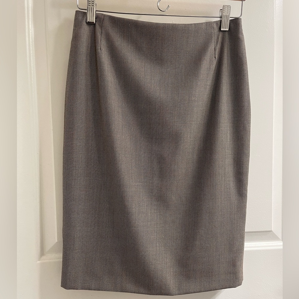 Escada Brown & Cream Wool-Silk Blend Pencil Skirt | Size 36